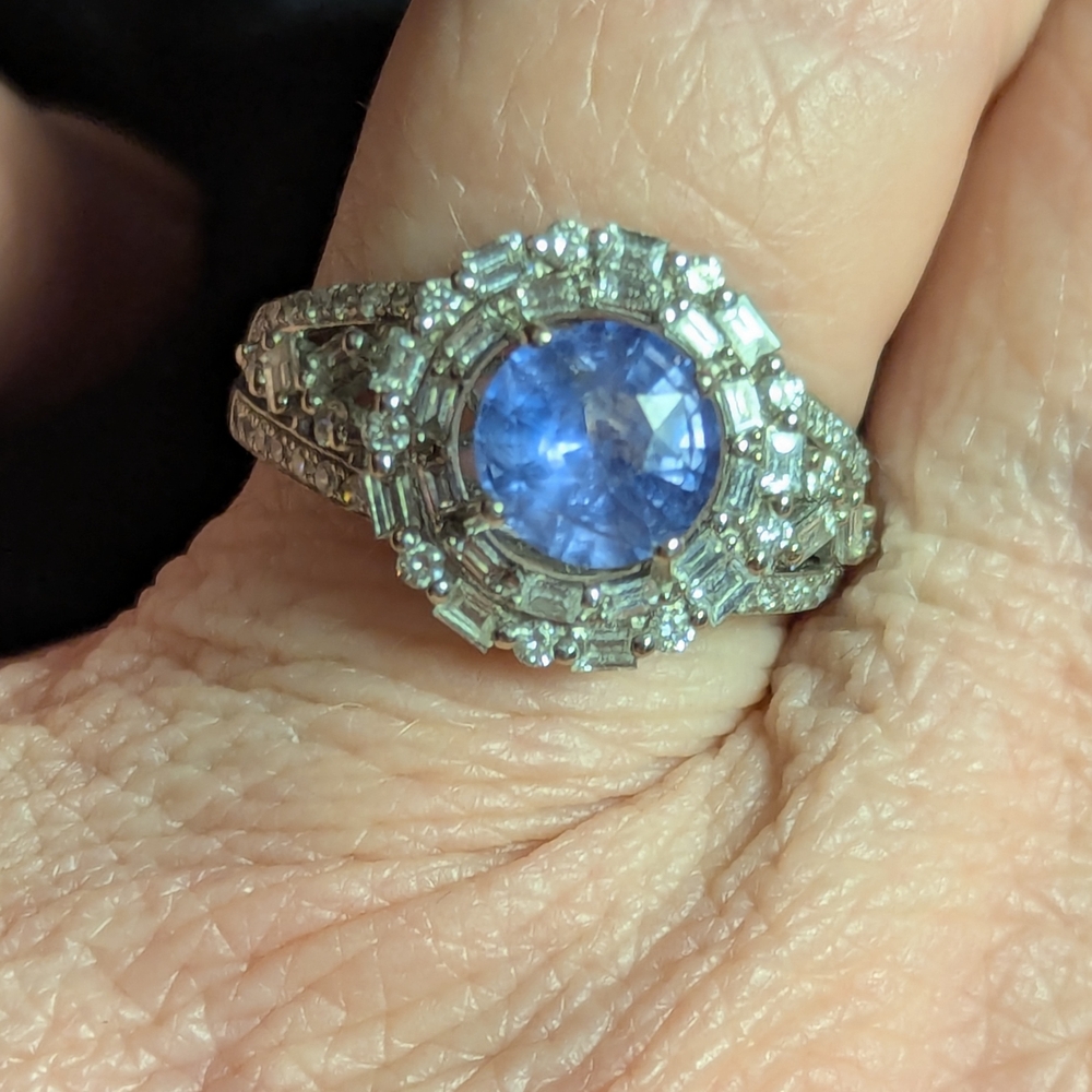 Elegant Natural Ceylon Sapphire And Diamond Ring, 14k